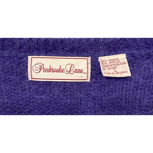 Vtg Mohair Blend Cardigan Violet Long Sleeve L Sweater Womens Fuzzy 80s Luxury - Picture 9 of 14
